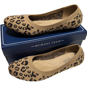 Harborsides Leopard Print Knit Ballet Flats Memory Foam Comfort Size 7.5
